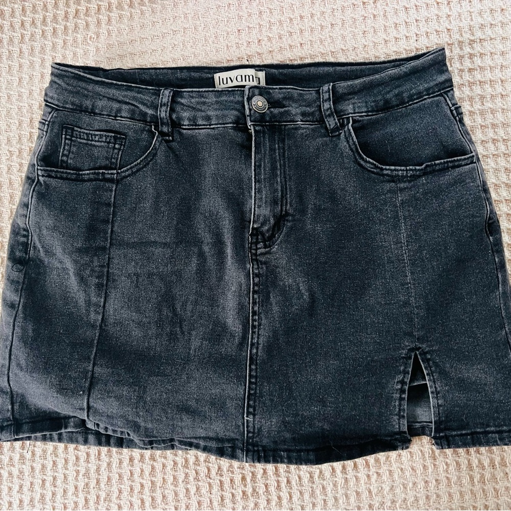 Black denim skirt with shorts